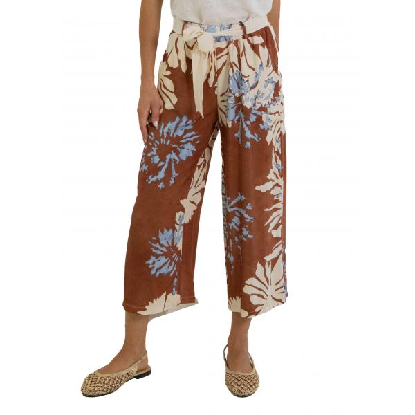 Pantalone  palazzo in viscosa con cintura fantasia 